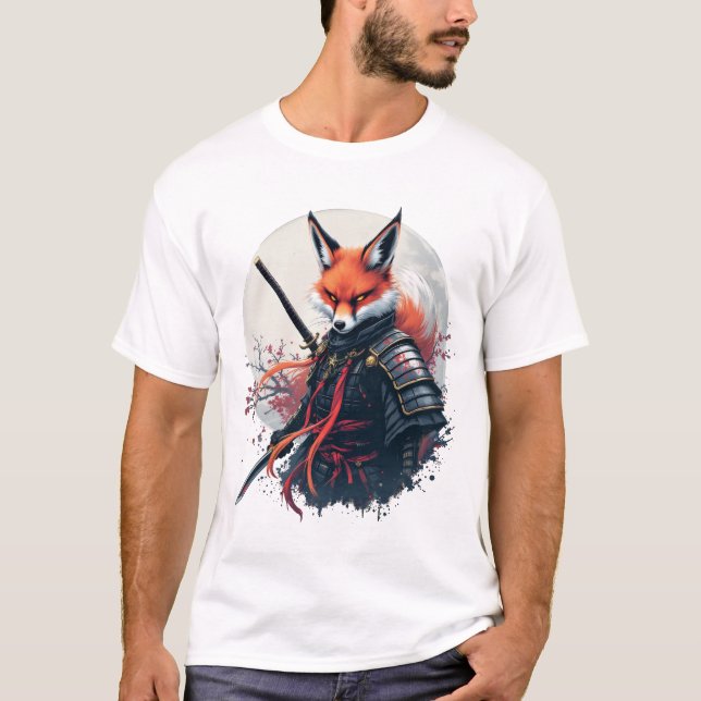 Samurai Fox Warrior Japanska Ninja Fox Kawaii T-Sh T Shirt (Framsida)