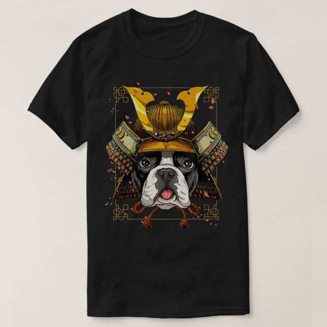 Samurai Fransk Bulldog Hund Warrior Samurai Älskar T Shirt (Design framsida)