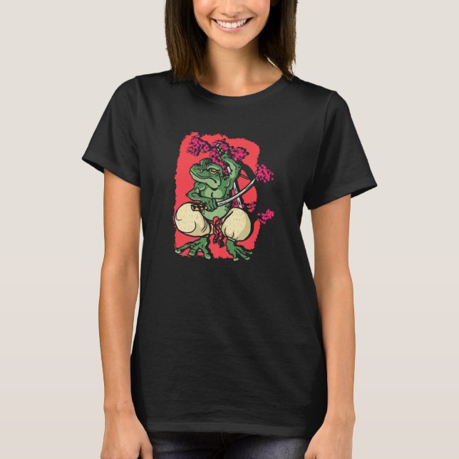 Samurai Frog Kendo Katana Cherry Blommar Träd Saku T Shirt (Framsida)