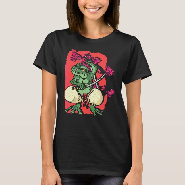 Samurai Frog Kendo Katana Cherry Blommar Träd Saku T Shirt (Framsida)