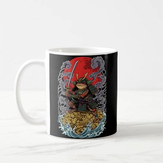 Samurai Frog of Fortune – Mythical Warrior Art Kaffemugg (Vänster)