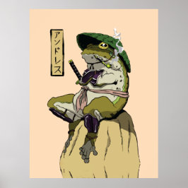 Samurai Frog Poster Faux Kanvastryck AkrylPrin