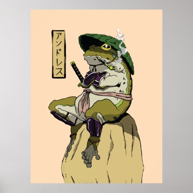 Samurai Frog Poster Faux Kanvastryck AkrylPrin (Framsidan)