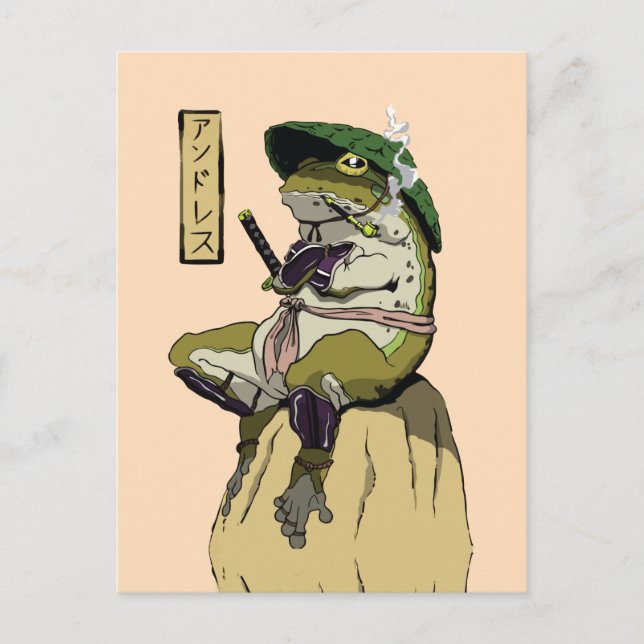 Samurai Frog Poster Faux Kanvastryck AkrylPrin Vykort (Framsida)