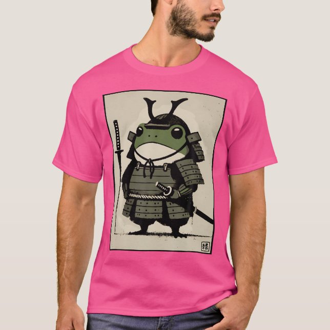 Samurai Frog Ukiyo-E Warrior Art T Shirt (Framsida)