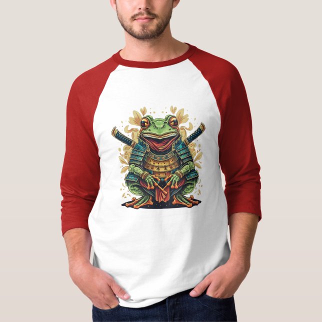 Samurai frog warrior Basic 3/4 Sleeve Raglan Shirt T (Framsida)