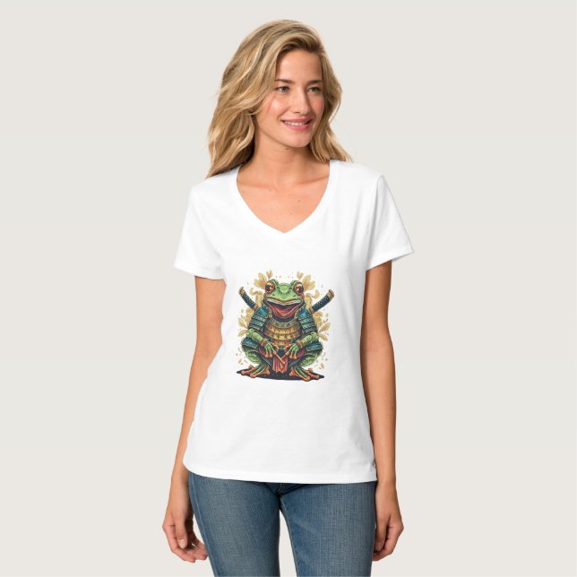 Samurai frog warrior Womens V-Neck T-Shirt (Hel framsida)
