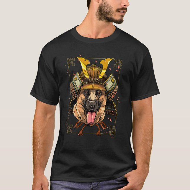 Samurai German Shepherd Dog  Japanese Warrior Bush T Shirt (Framsida)