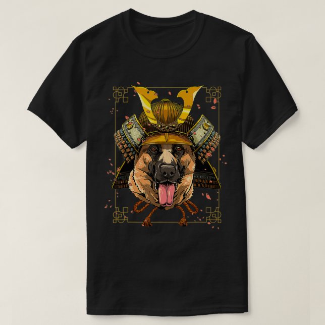Samurai German Shepherd Hund Warrior Samurai Älska T Shirt (Design framsida)