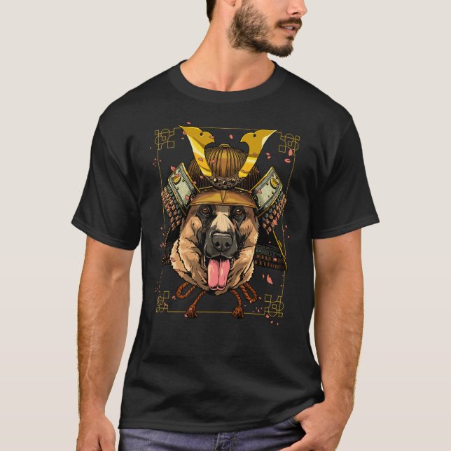 Samurai German Shepherd Hund Warrior Samurai T Shirt (Framsida)