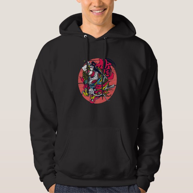 Samurai Girl Dragon Warrior Ninja Japanese Katana  Hoodie (Framsida)