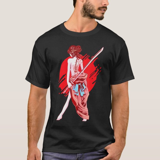 Samurai Girl Japanskt Art Anime T Shirt (Framsida)