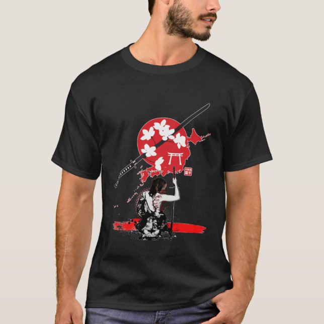 Samurai Girl Warrior Bushido code Japansk svärdhet T Shirt (Framsida)