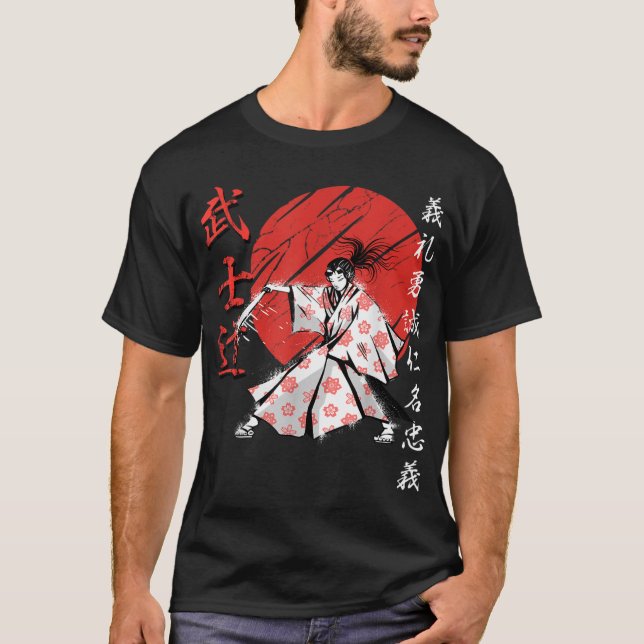 Samurai Girl Warrior Woman Bushido Code Japan T Shirt (Framsida)