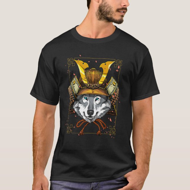 Samurai Gray Wolf Japanese Warrior Bushido Japanes T Shirt (Framsida)
