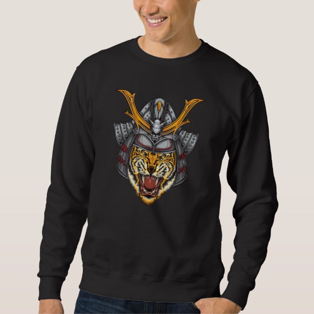 Samurai Growling Mouth Open Bengal Tiger Manar Wom Lång Ärmad Tröja (Framsida)