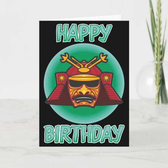 Samurai Helmet Birthday Card Kort (Framsida)