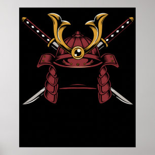 Samurai Helmet Japanska Samurai Warrior Poster