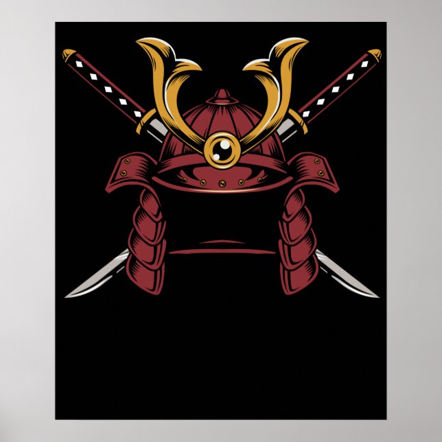 Samurai Helmet Japanska Samurai Warrior Poster (Framsidan)