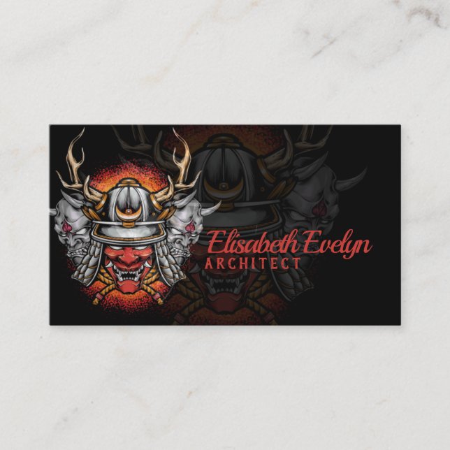 Samurai helmet med onmask visitkort (Framsida)