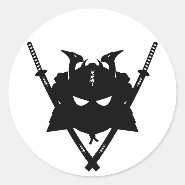 Samurai Helmet & Swords Sticker Runt Klistermärke (Framsida)