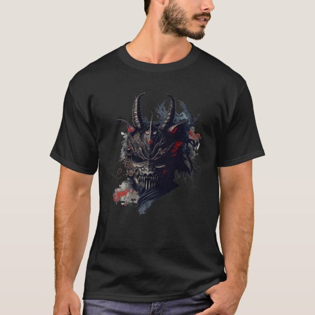 Samurai Helmet Warrior Bushido Oni Mask Japanska C T Shirt (Framsida)