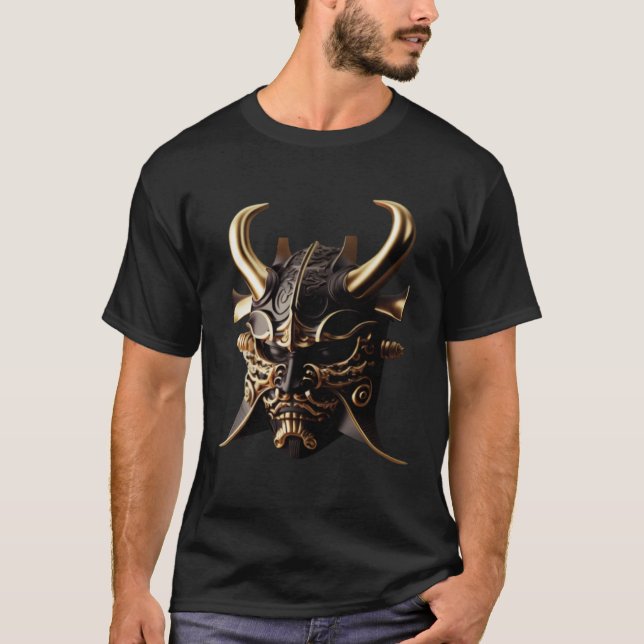Samurai Helmet Warrior Bushido Oni Mask Japanska C T Shirt (Framsida)