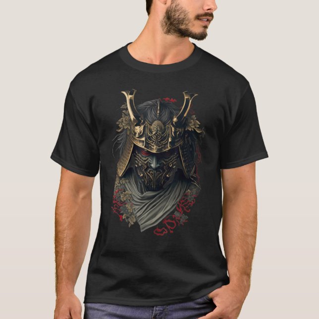 Samurai Helmet Warrior Bushido Oni Mask Japanska C T Shirt (Framsida)