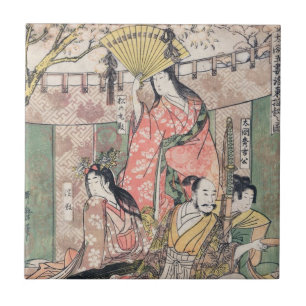 Samurai Hideyoshi och fruar Kitagawa Utamaro Kakelplatta