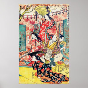 Samurai Hideyoshi och Wives 1805 Teal Poster