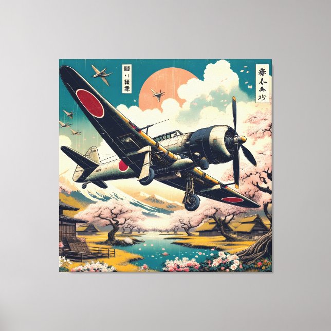 Samurai Himlar: Ukiyo-e Japanska nollflygplan Canvastryck (Framsida)