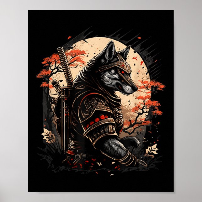 Samurai Hund Japanska Tatto Graphic För manar Boys Poster (Framsidan)
