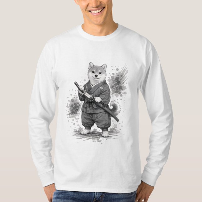 【Samurai Husky Ink Art Long Sleeve】 T Shirt (Framsida)