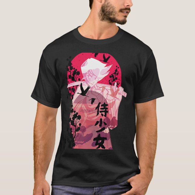 Samurai i måne silhouette t shirt (Framsida)