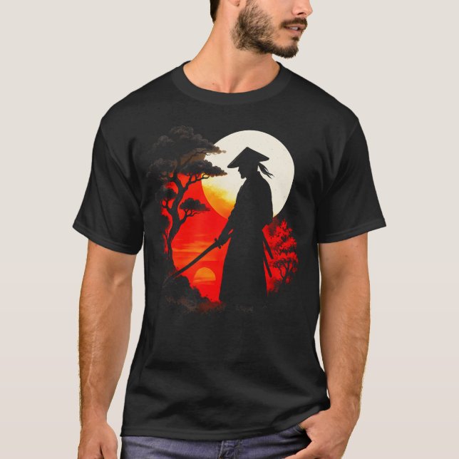 Samurai I Solnedgång - Japansk T Shirt (Framsida)