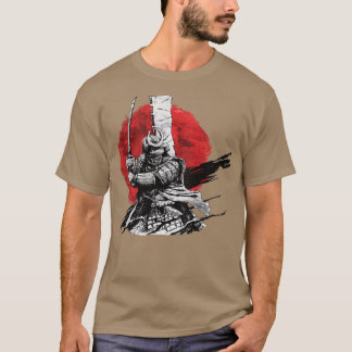 Samurai in Armor Ready to Attack with Red Backgrou T Shirt