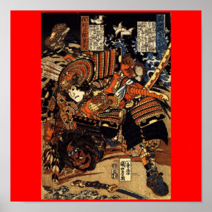 Samurai in Combat, cirka 1800's Poster