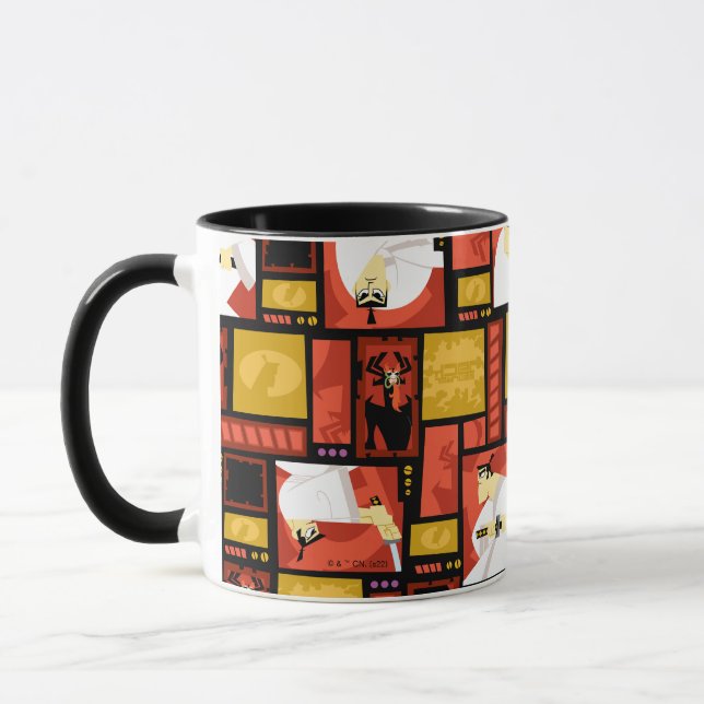 Samurai Jack & Aku Character Art Panel Pattern Mugg (Vänster)