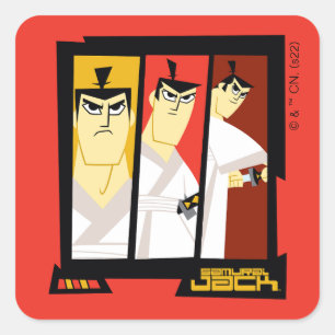 Samurai Jack Character Tri-Panel Futuristiska Ram Fyrkantigt Klistermärke