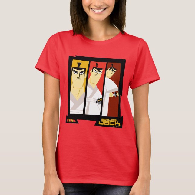 Samurai Jack Character Tri-Panel Futuristiska Ram T Shirt (Framsida)