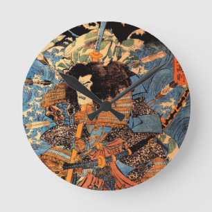 Samurai Japan Artwork Rund Klocka