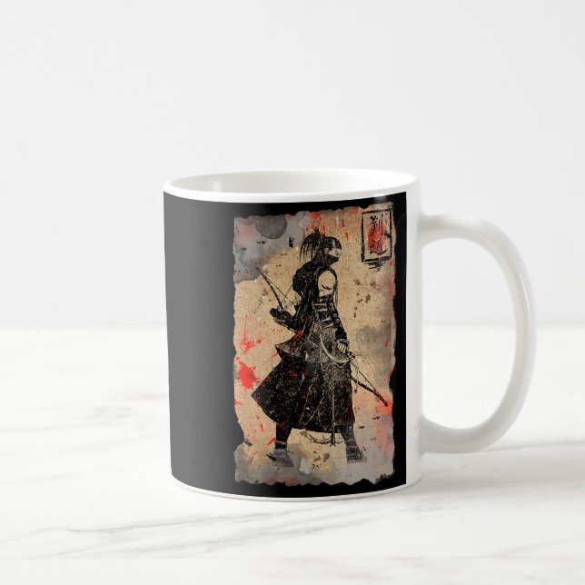 Samurai Japanese Retro Art Print Bushido Premium T Kaffemugg (Höger)