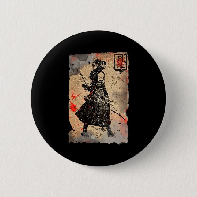 Samurai Japanese Retro Art Print Bushido Premium T Knapp (Framsida)