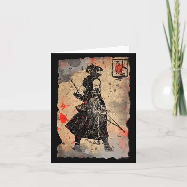 Samurai Japanese Retro Art Print Bushido Premium T Kort (Framsida)