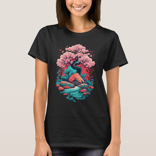 Samurai japansk Art Cherry Blommar Sakura Graphic T Shirt (Framsida)