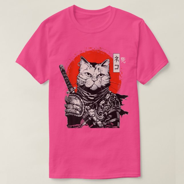 Samurai Japansk Cat Bushido Warrior, Katana Sword T Shirt (Design framsida)