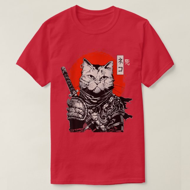 Samurai Japansk Cat Bushido Warrior, Katana Sword T Shirt (Design framsida)