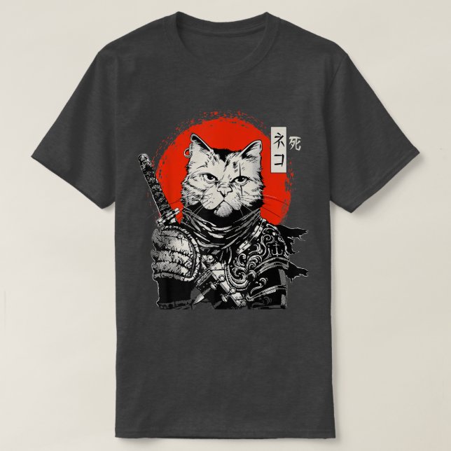 Samurai Japansk Cat Bushido Warrior, Katana Sword T Shirt (Design framsida)