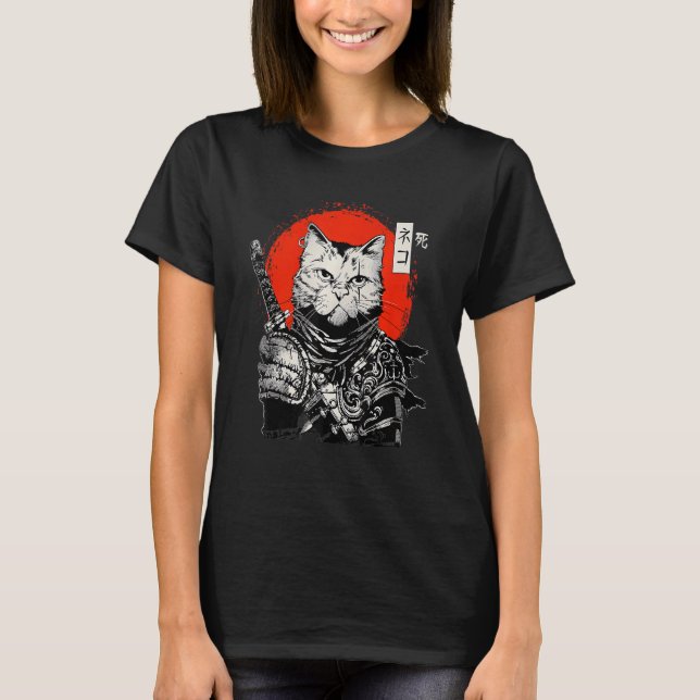 Samurai japansk Cat Bushido Warrior Katana Sword T Shirt (Framsida)