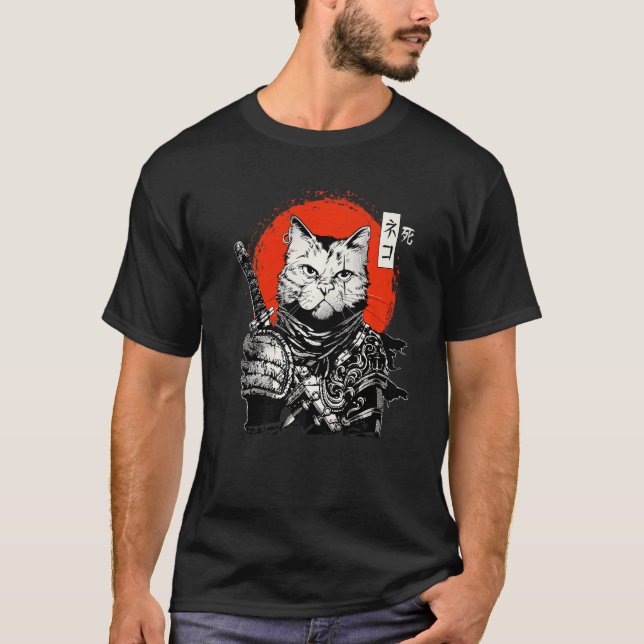 Samurai japansk Cat Bushido Warrior Katana Sword T Shirt (Framsida)